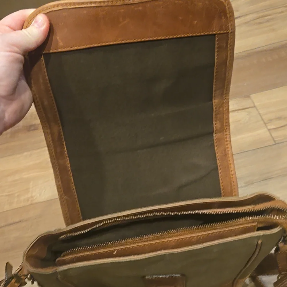 Canvas & Leather Wine Bottle Carrier Crossbody Bag Rustic Travel Picnic Tote